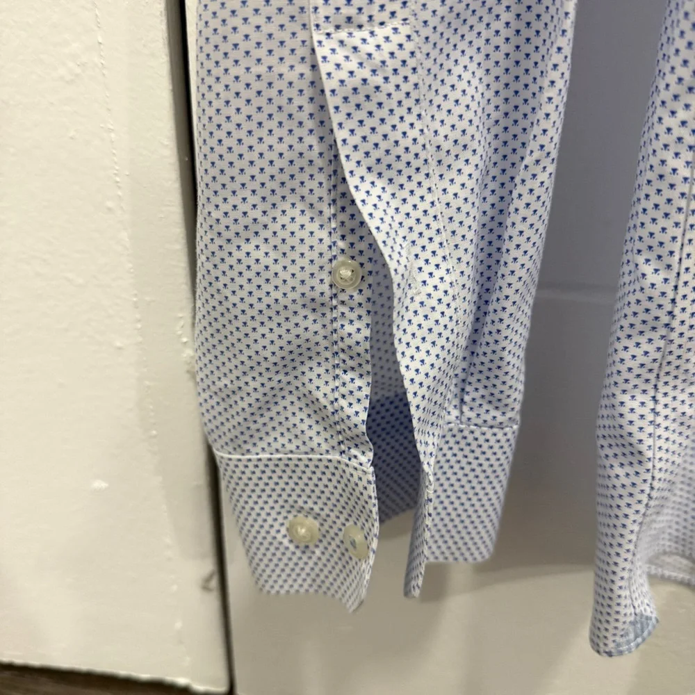 Banana Republic White and Blue Slim Fit Non-Iron Cotton Button Down Shirt